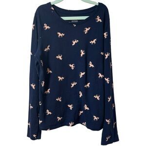 George Girls Long Sleeve Tee Unicorn 10 12 Large Navy Blue Pink Cotton